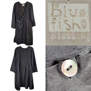 Blue Fish Women's Black Linen Wrap-Style Kimono Dress